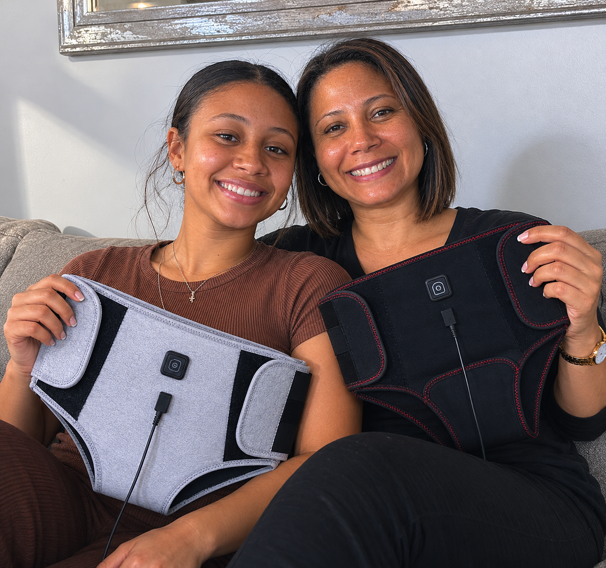 Mamma och dotter med varsitt Scandic Heat-bälte